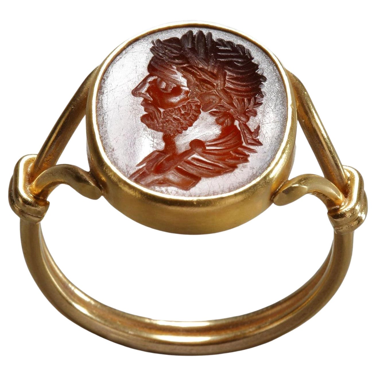 Renaissance Carnelian Intaglio Emperor Hadrian Gold Ring Circa 17th Century A.D.