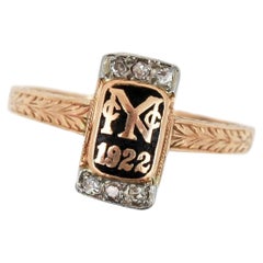 Art Deco 14ct Gold Diamond and Black Enamel Monogram Date Ring, Circa 1922