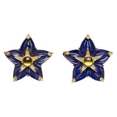 Vintage Lapis Lazuli Diamond and Peridot Star Earrings