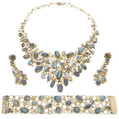 Vintage 1960-1970 Ruckenbrod Modernist Labradorite Moonstone Gold Ensemble