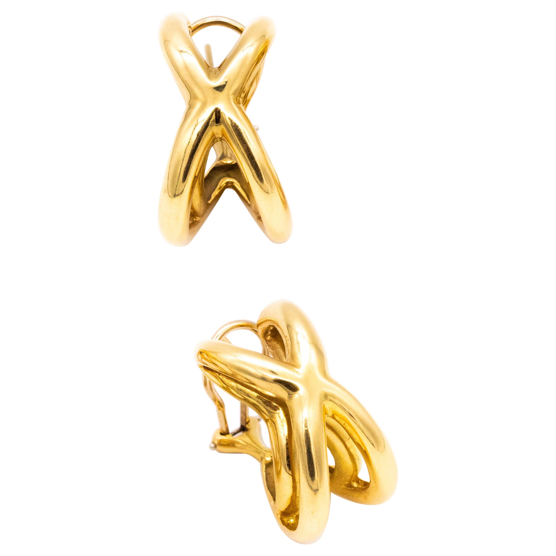 Boucles d'oreilles en or massif 18 carats croisées en forme de double X Tiffany Co. 1976 par Donald Claflin