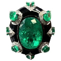 18K Black Gold Colombian Emerald and Diamond Ring