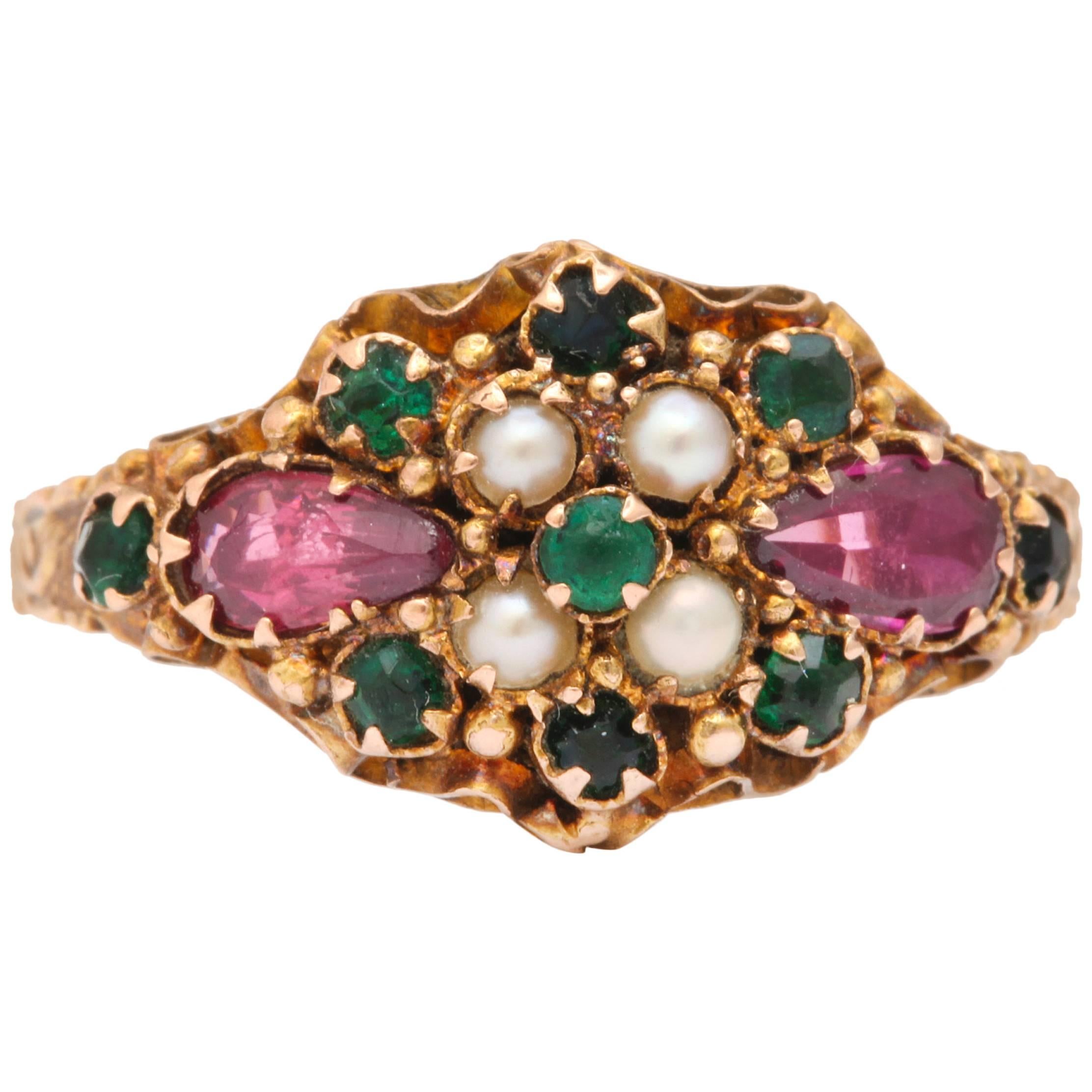 1922 Rare Suffragette Colors Violet Ruby Emerald Gold Ring