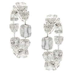 18 Karat White Gold Multi Shape Mosaic Set Diamond Hoop Earrings