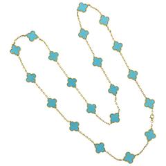 Van Cleef & Arpels Vintage Alhambra Turquoise Gold Twenty Motif Necklace