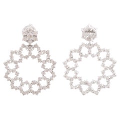 2.45 Carat CVD Diamond Flower Dangle Earrings 10 Karat White Gold Jewelry