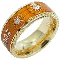 Used Wellendorff Ltd. Ed. 2005 Orange Enamel Diamond Gold Sunburst Spinning Ring