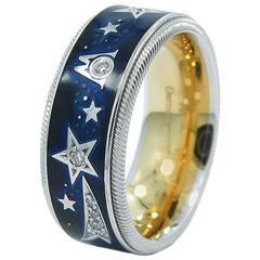 Wellendorff Ltd. Ed. 2006 Blauer Emaille-Diamant-Gold-Starburst Spinning Band Ring