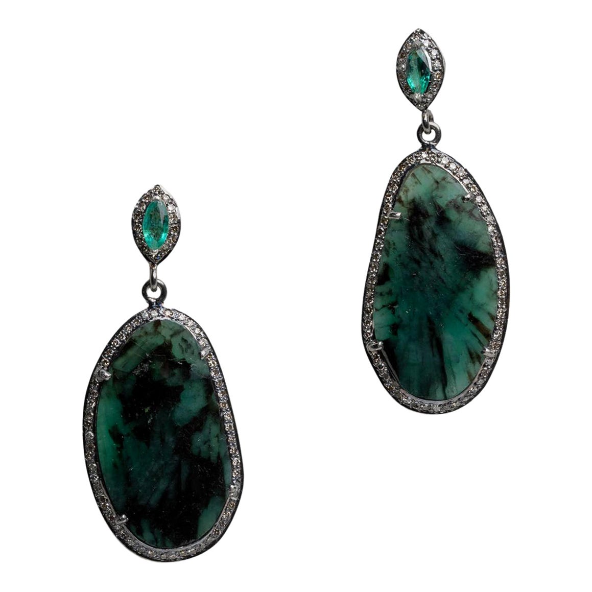 Rose-Cut Emerald and Diamond Dangle Earrings