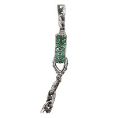 Weighty Weathered Handmade Silver 2-Hole Link Chain with Emerald Studded Clasp