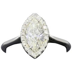 1.10 Carat Marquise Diamond Gold Halo Engagement Ring