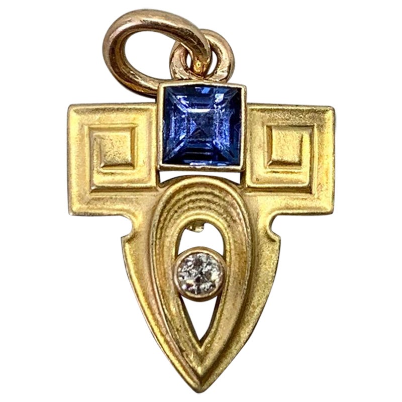 Whiteside & Blank Art Deco Diamond Sapphire Pendant Lavaliere 14K Gold Necklace For Sale