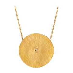 22 Karat Gold Vermeil Diamond Hammered Crescent Medallion by Chee Lee New York