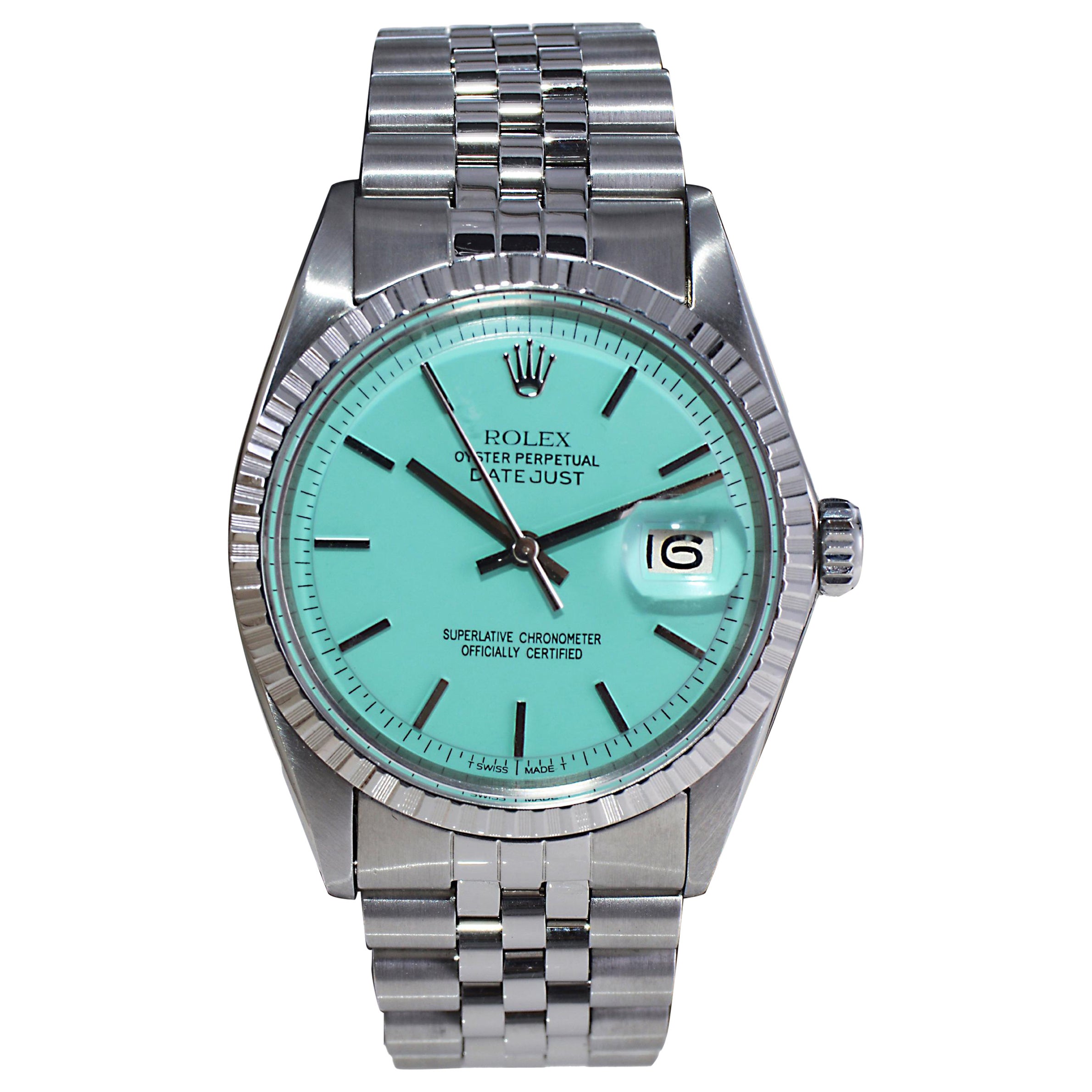 Rolex Stainless Steel Datejust with Custom Made Tiffany Blue Dial, circa 1960's