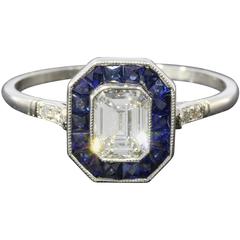 .51 Carat Diamond Sapphire Platinum Halo Engagement Ring
