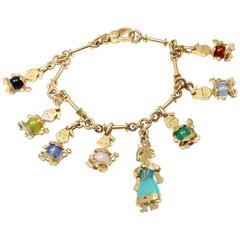 Vintage Pomellato Chalcedony Gold Snow White and Seven Dwarfs Charm Bracelet