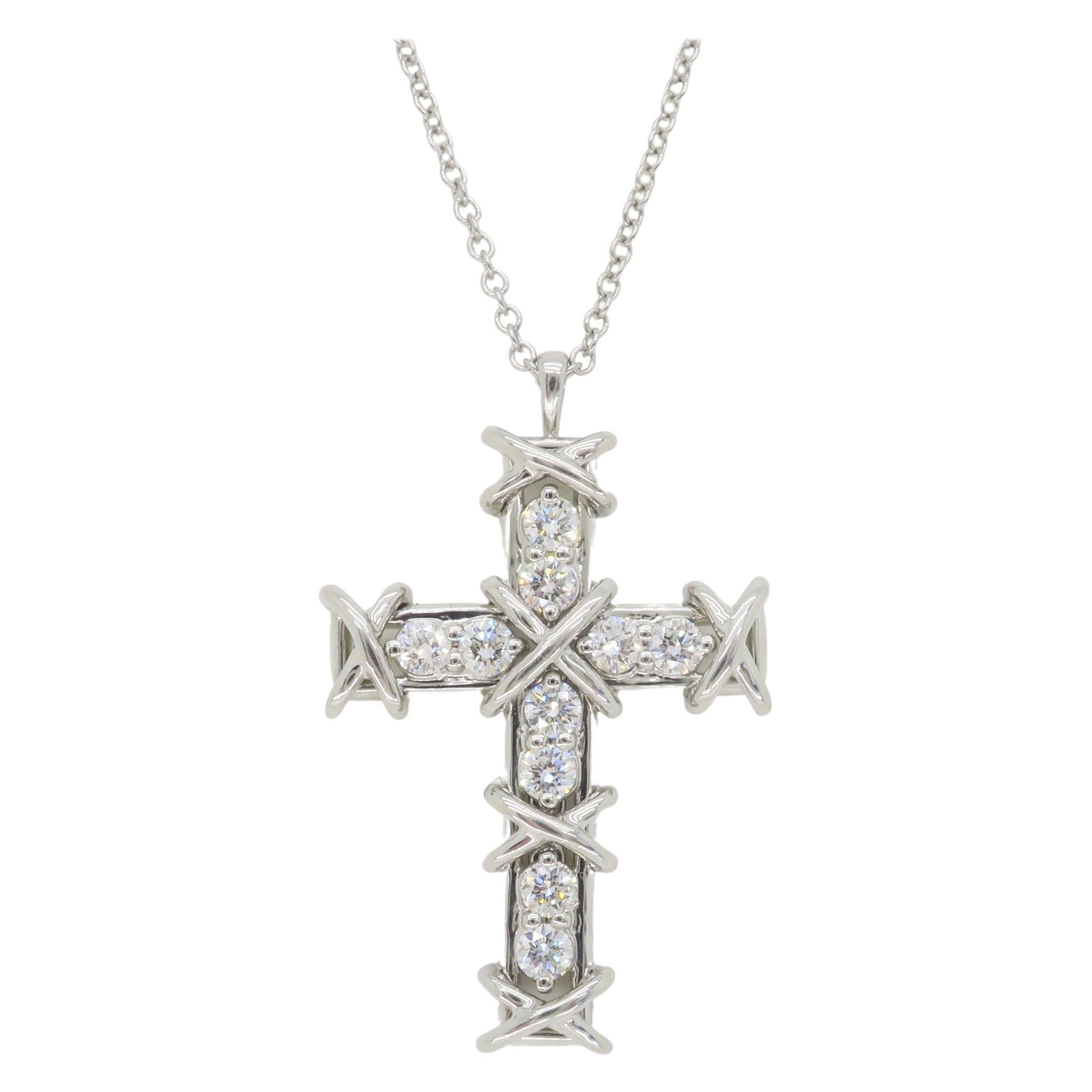 Tiffany & Co. Schlumberger Platinum Ten Stone Cross Pendant For Sale