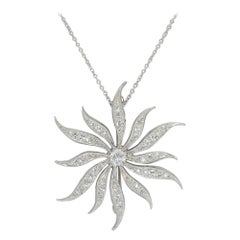 Retro Pinwheel Starburst Diamond Pin Pendant Necklace 1940s