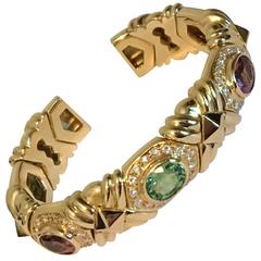 Bulgari Diamond Gold Cuff Bangle Bracelet 