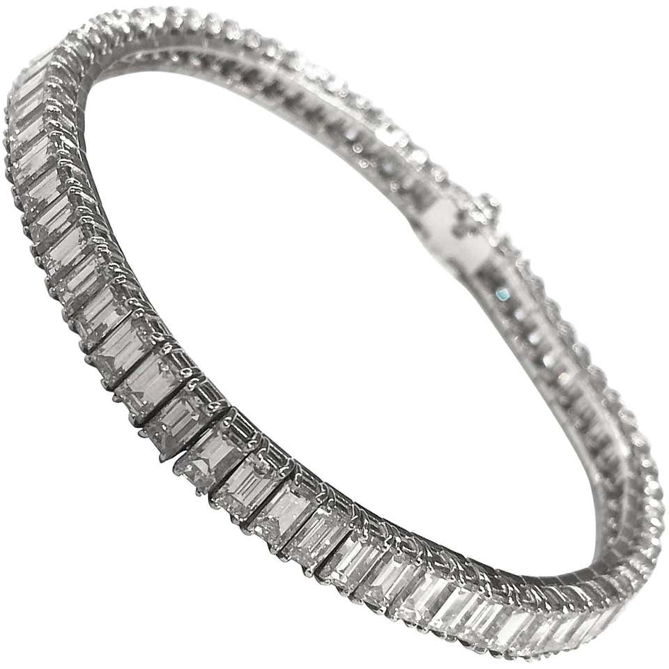 Baguette Cut Diamonds Platinum Bracelet at 1stDibs | baguette cut ...