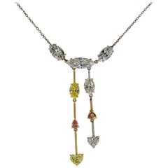Fancy Color GIA Cert Diamond Platinum Necklace 