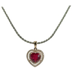 Heart Shaped Ruby Diamond Gold Necklace 