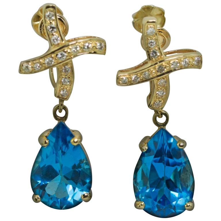 Topaz Diamond Gold Earrings For Sale at 1stDibs
