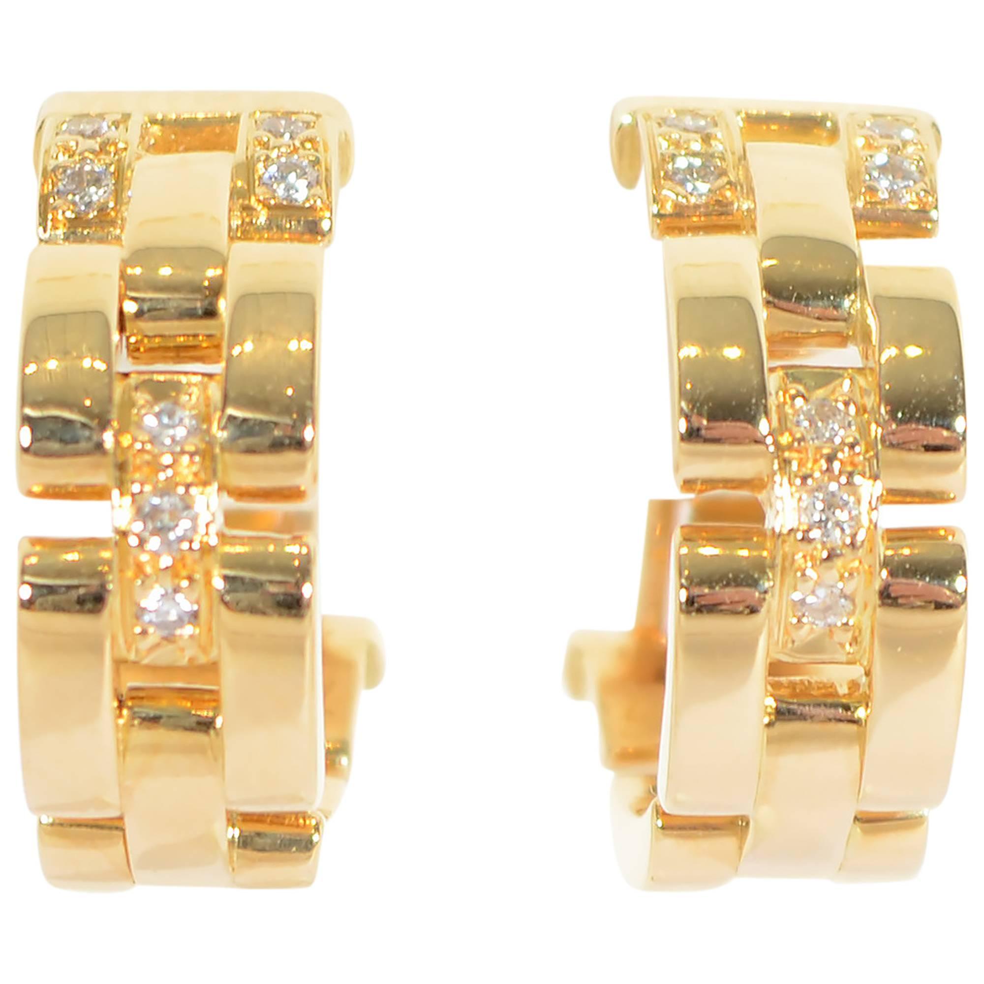 Cartier Panthere Diamond Gold Hoop Earrings