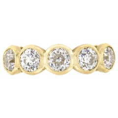18K Yellow Gold 2.16ct Old European Cut Diamond Milgrain Bezel 5 Stone Band Ring