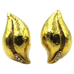 Tiffany & Co. Paloma Picasso Diamond Gold Leaf Earrings