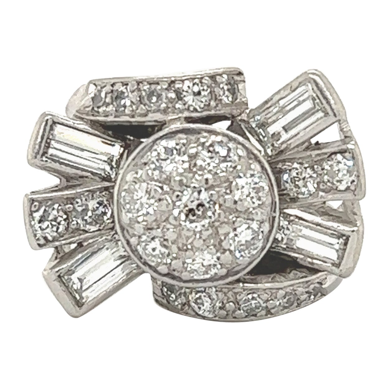 Art Deco Platinum & Diamond Spray Design Cocktail Ring For Sale