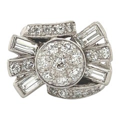 Antique Art Deco Platinum & Diamond Spray Design Cocktail Ring
