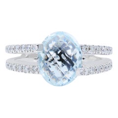 Rachel Koen Aquamarine Diamond Ring 18K White Gold 0.21Cttw