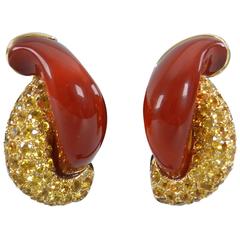 Seaman Schepps Carnelian Yellow Sapphire Gold Half Link Earrings