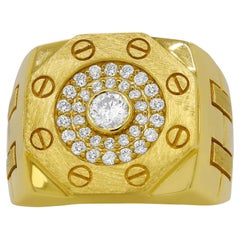 14K Yellow Gold Round Diamond Gents Ring