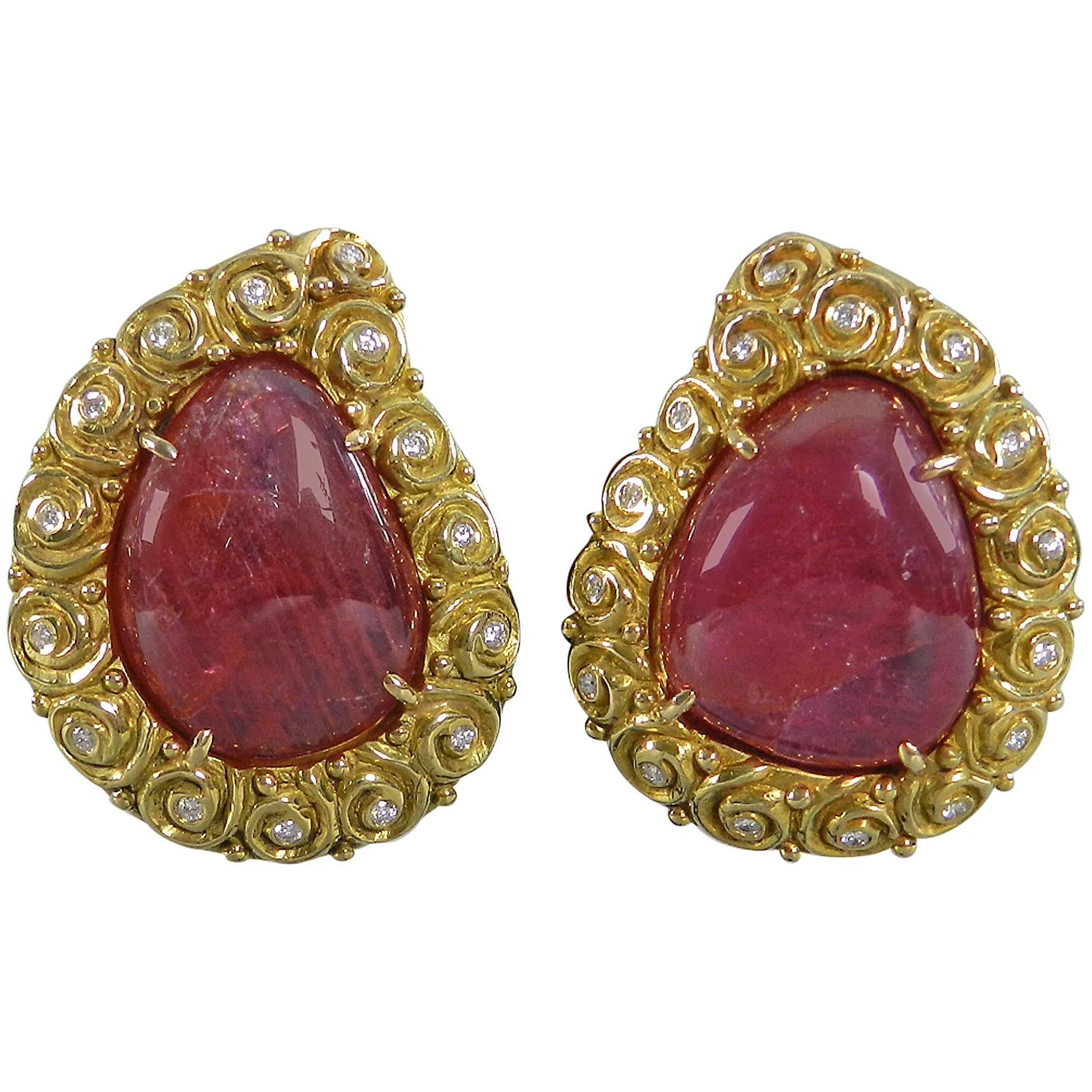 Verdura Ruby Diamond Gold Clip Earrings