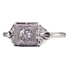 Antique Art Deco Platinum Old European Diamond Filigree Engagement Ring