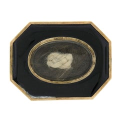 Antike viktorianische achteckige Anstecknadelbrosche, 14k Gold Lünette, schwarzer Onyx & Trauerhaar, achteckig