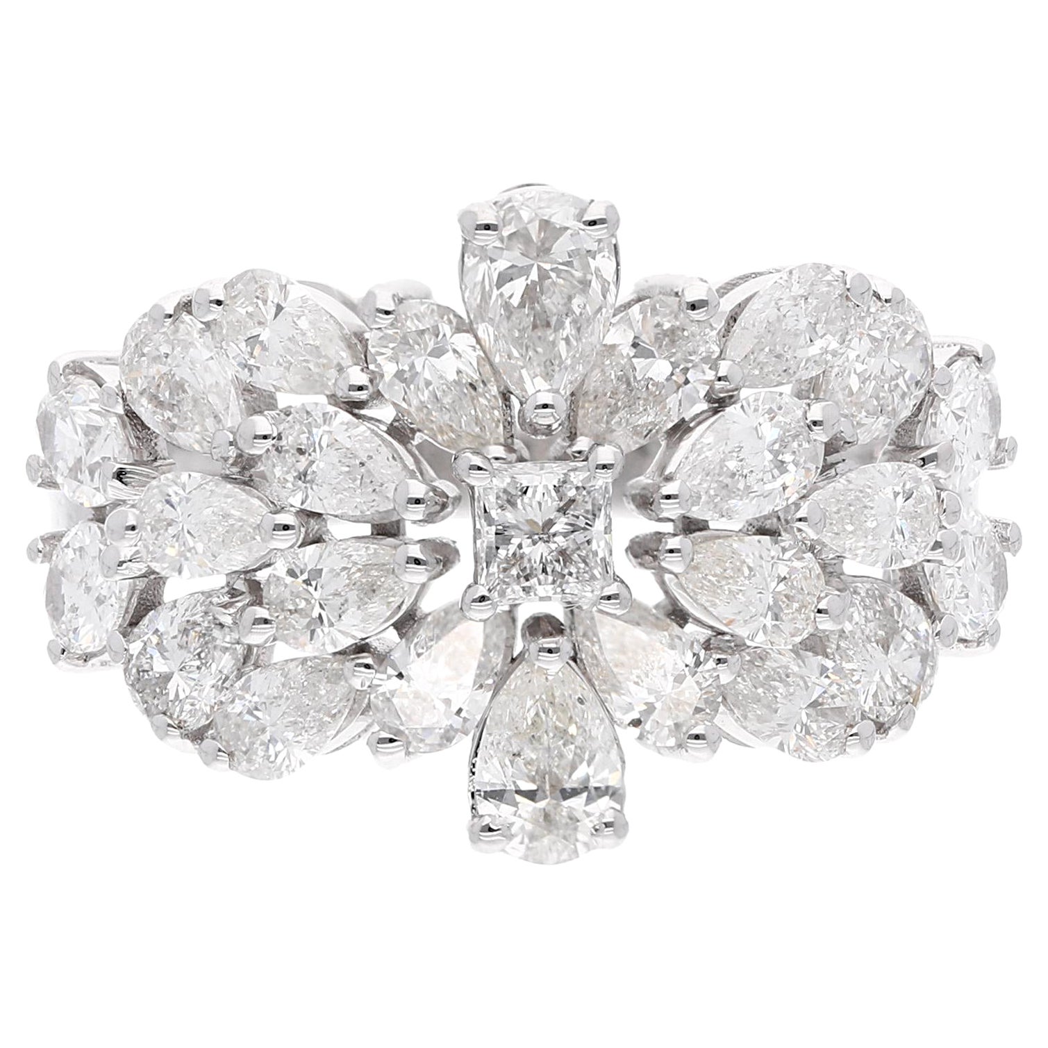 3 Carat SI Clarity HI Color Pear Diamond Dome Ring 18 Karat White Gold Jewelry