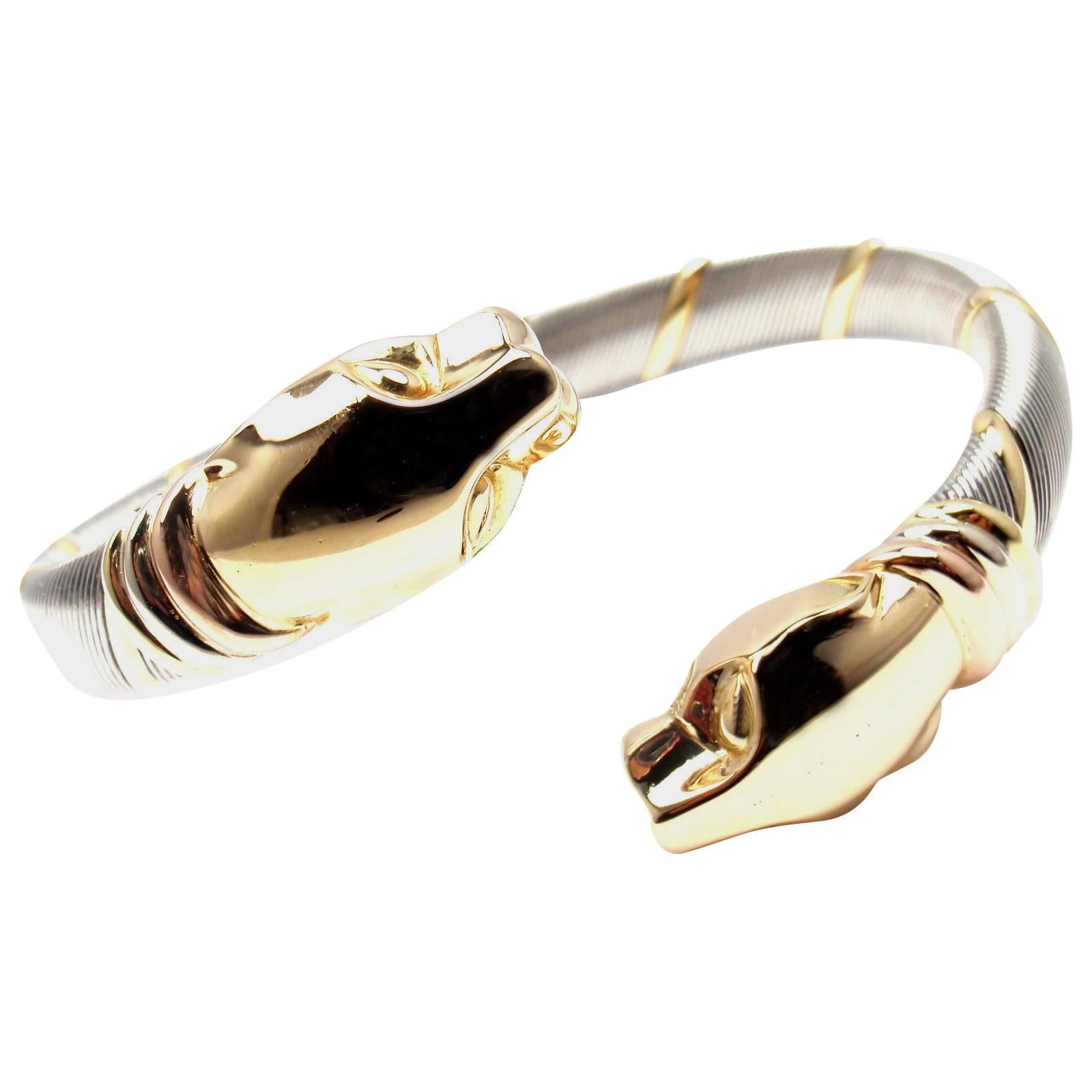 Cartier Panthere Edelstahl Tricolor Gold Armspange Armband
