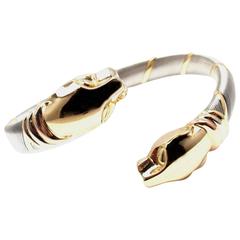 Vintage Cartier Panthere Stainless Steel Tricolor Gold Bangle Bracelet