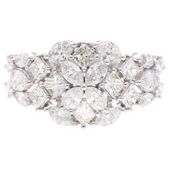 2.6ct SI Clarity HI Color Marquise Princess Cut Diamond Ring 18 Karat White Gold