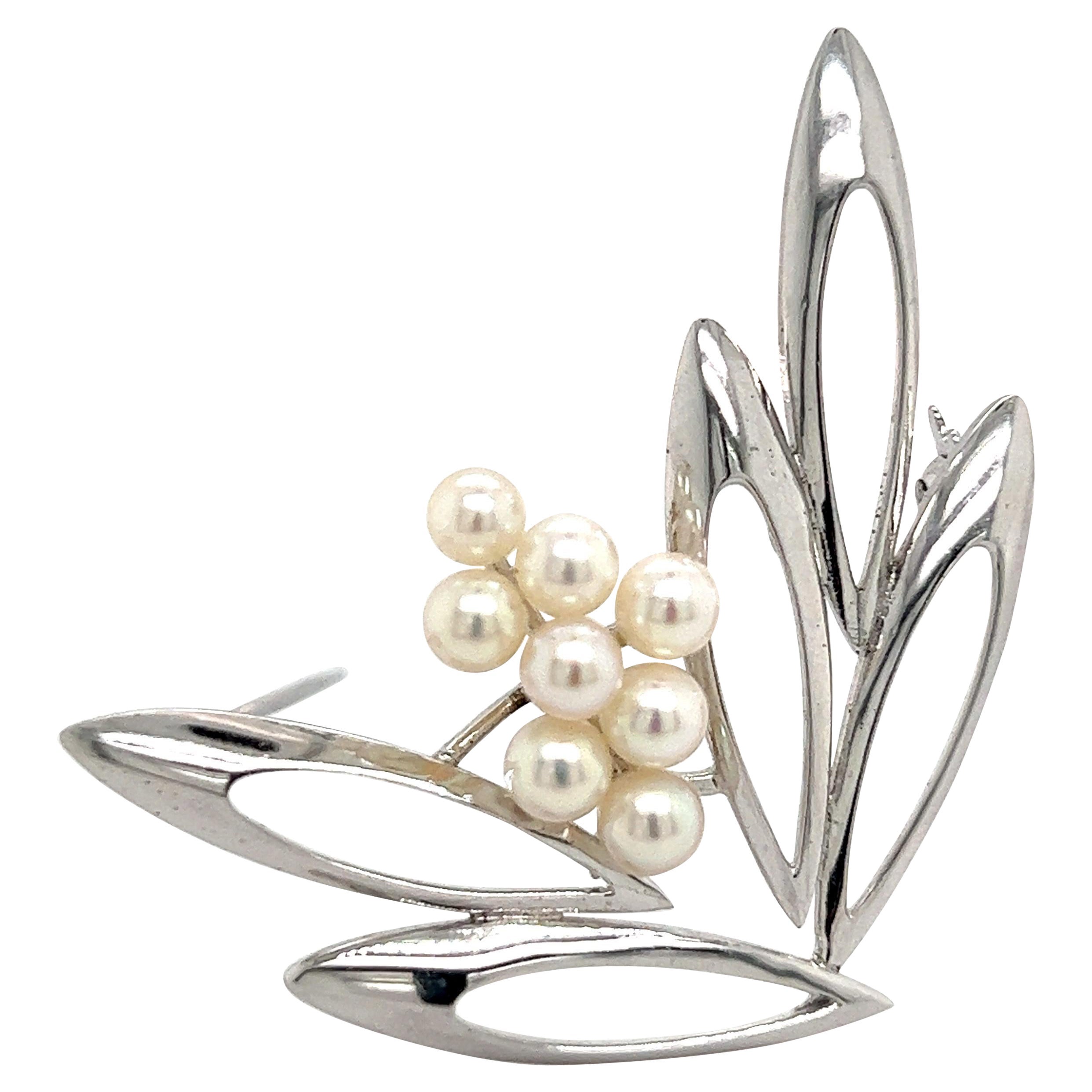 Mikimoto Estate Akoya Pearl Brooch Pin Sterling Silver