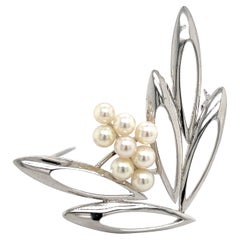 Mikimoto Estate Akoya Broche en argent sterling et perles