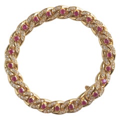 Cartier 18 Karat Yellow Gold Gourmet Link Bracelet, 22 Rubies, 132 Diamonds