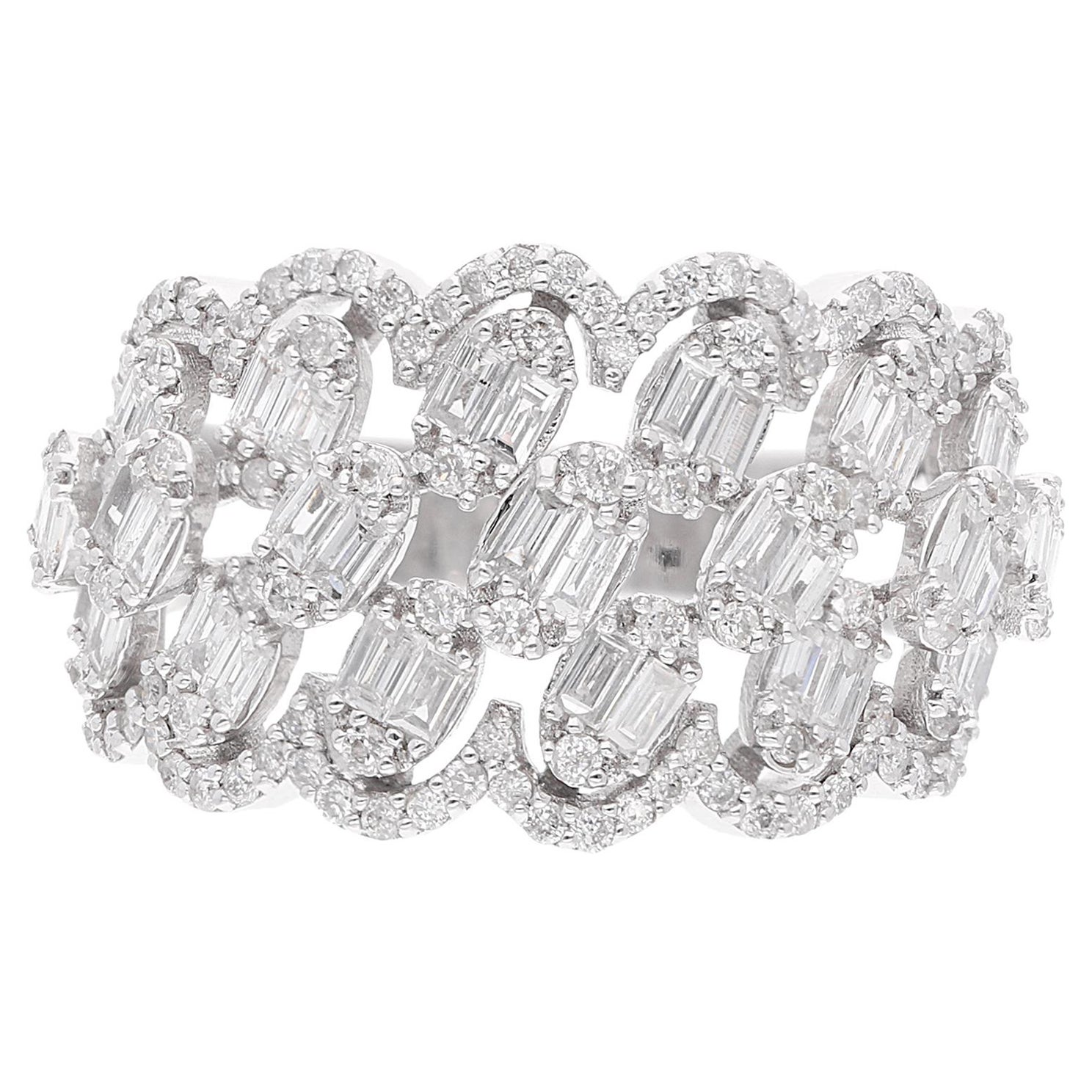 For Sale:  1.25 Carat SI Clarity HI Color Baguette Round Diamond Ring 18 Karat White Gold