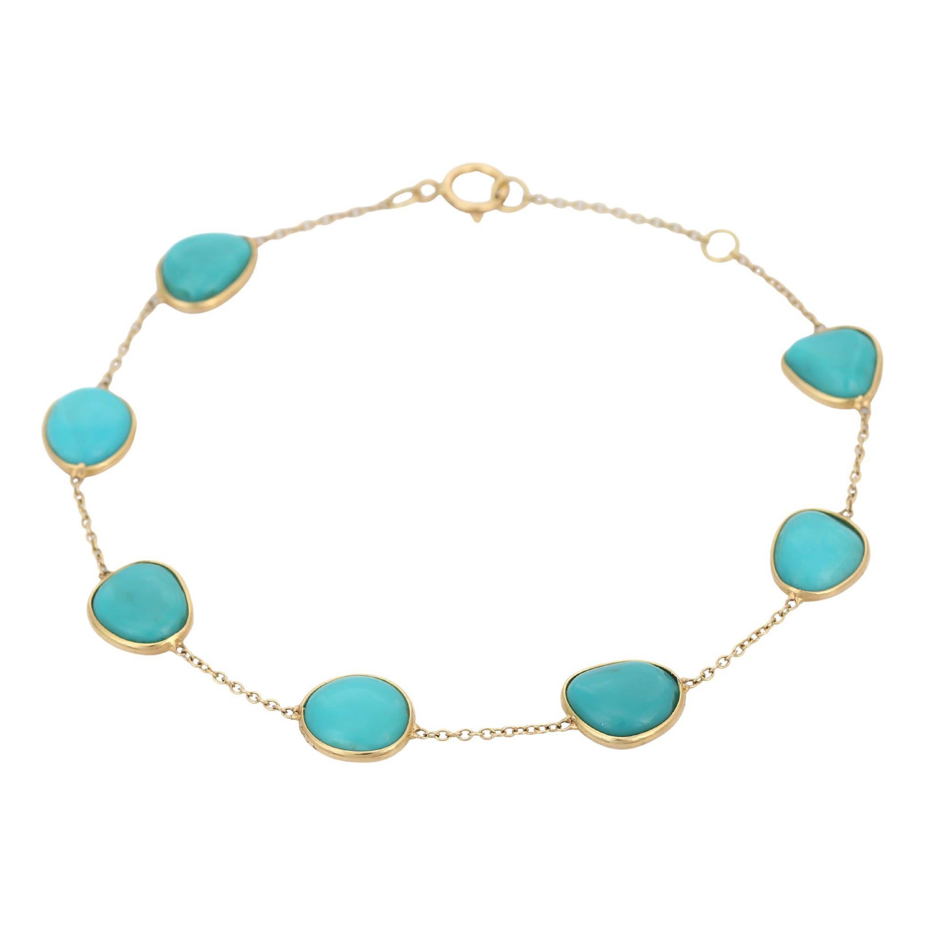 18K Yellow Gold Turquoise Chain Bracelet For Sale