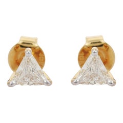 Art Deco Style Diamond Trillion Stud Earrings in 18K Yellow Gold