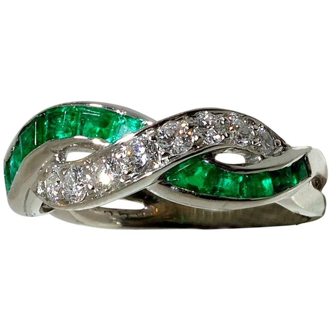 Oscar Heyman Emerald Diamond Platinum Band Ring