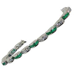 Emerald Diamond Platinum Link Bracelet 6